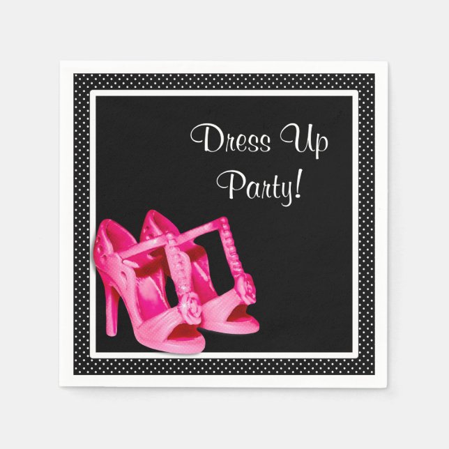 Chic Shoes Girly Pink and Black Dress Up Party Paper Napkins (Front)