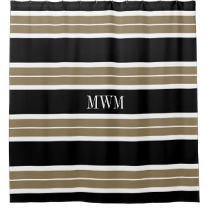 CHIC SHOWER CURTAIN_620 TAN/BLACK/WHITE STRIPES CURTAIN