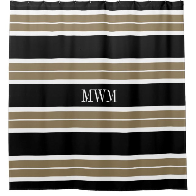 CHIC SHOWER CURTAIN_620 TAN/BLACK/WHITE STRIPES CURTAIN (Front)