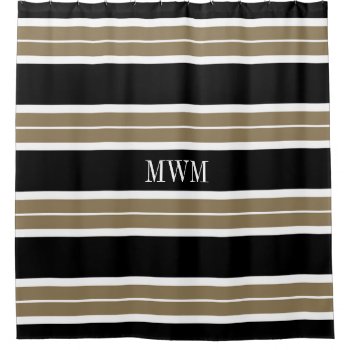 Chic Shower Curtain_620 Tan/black/white Stripes Shower Curtain by GiftMePlease at Zazzle