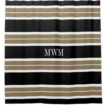 CHIC SHOWER CURTAIN_620 TAN/BLACK/WHITE STRIPES SHOWER CURTAIN