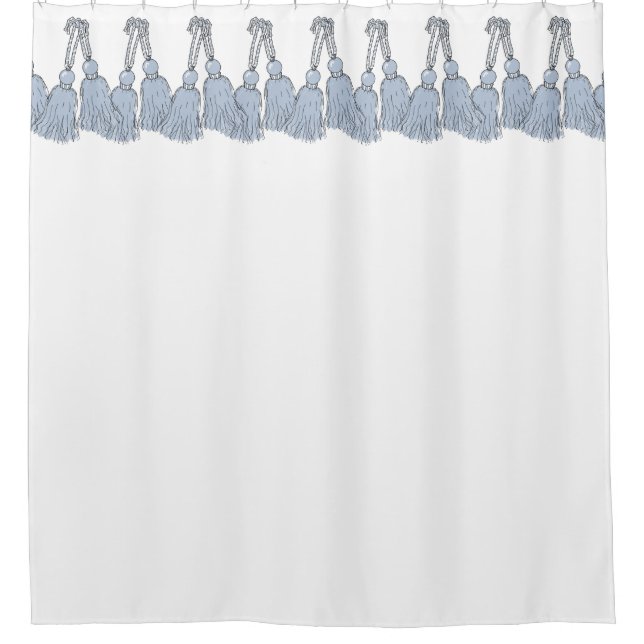 CHIC SHOWER CURTAIN_PANTONE SERENITY BLUE TASSELS SHOWER CURTAIN (Front)