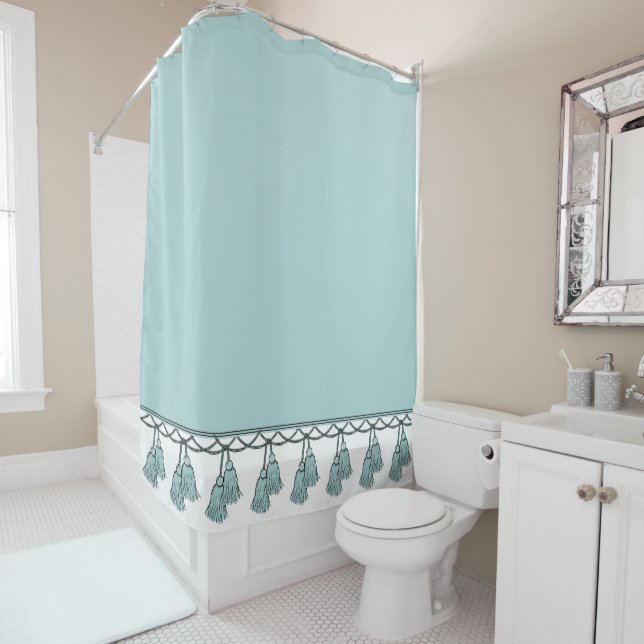 CHIC SHOWER CURTAIN_ STYLISH SEAFOAM TASSELS SHOWER CURTAIN (In Situ)
