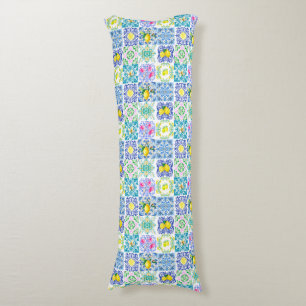 Chic Sicilian azulejo Amalfi Mediterranean tiles Body Pillow