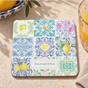 Chic Sicilian azulejo Amalfi Mediterranean tiles Stone Coaster
