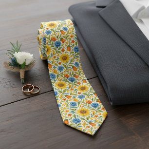 Chic Sicilian Colorful Leaves Floral Art Pattern Neck Tie