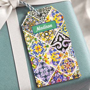 Chic Sicilian Mediterranean green tiles Gift Tags