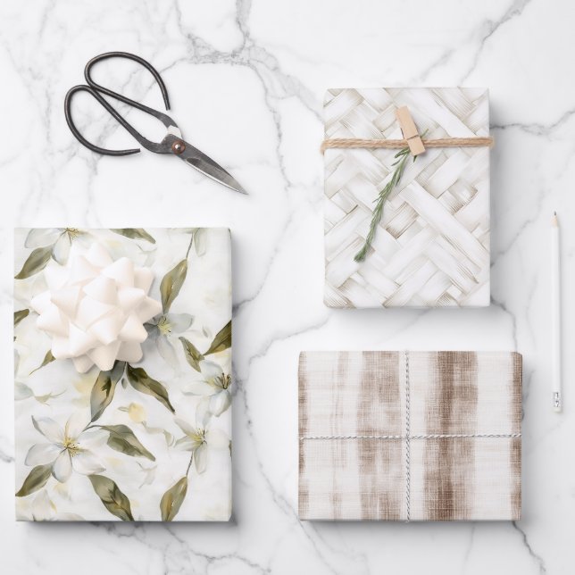 Chic Sicilian Summer Lemons Floral Wedding Wrapping Paper Sheets (Front)