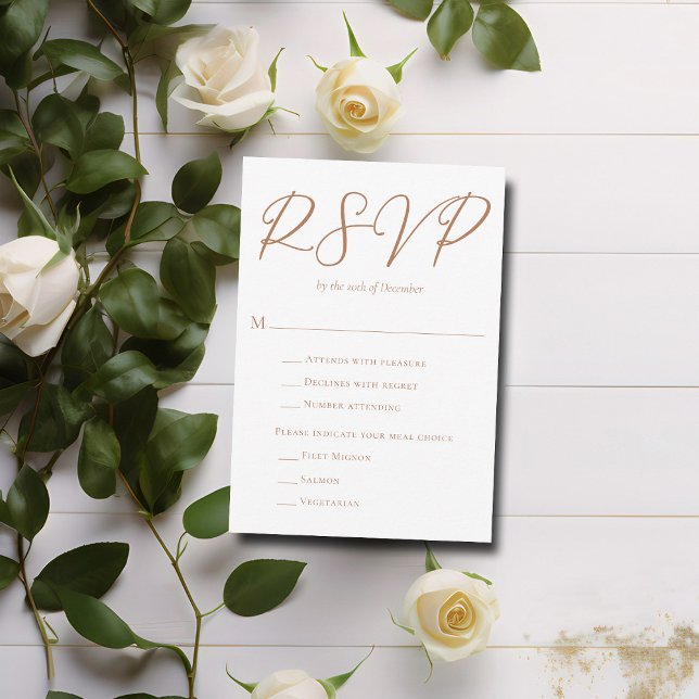 Chic Sienna Brown Script Wedding RSVP Card (Creator Uploaded)