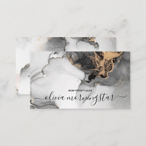 Chic Signature Gold Black Abstract Watercolor  Business Card