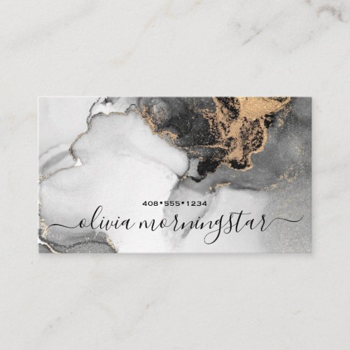 Chic Signature Gold Black Abstract Watercolor  Business Card