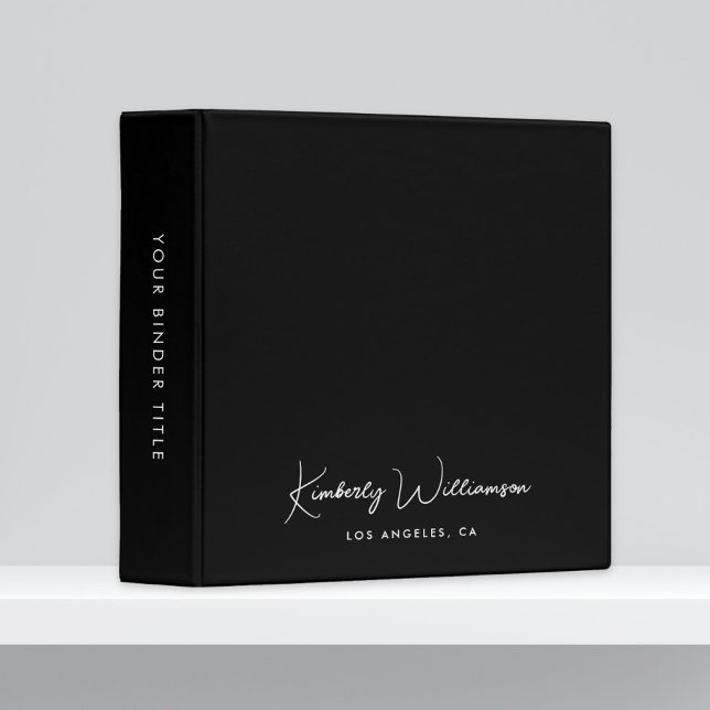 Chic Signature Script Black 3 Ring Binder (Empower your name in our signature script as your logo and brand identity)