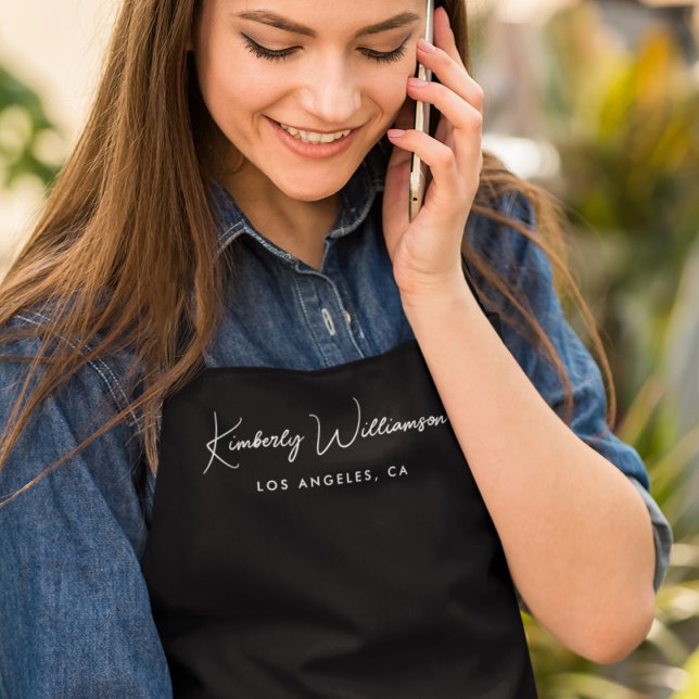Chic Signature Script Black Salon Apron (Empower your name in our signature script as your logo and brand identity)