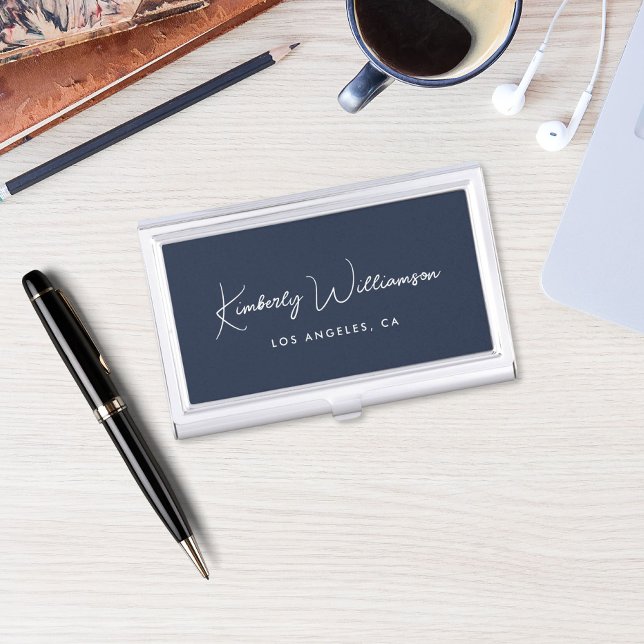 Chic Signature Script Blue Business Card Case (Creator Uploaded)