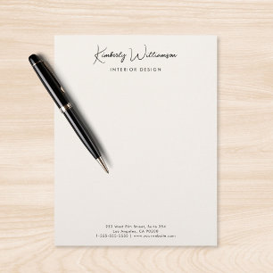 Chic Signature Script Business Name Cream Letterhead