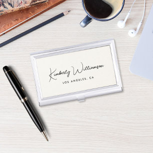 Chic Signature Script Cream Business Card Case