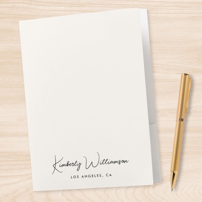 Chic Signature Script Cream Business Pocket Folder (Empower your name in our signature script as your logo and brand identity)