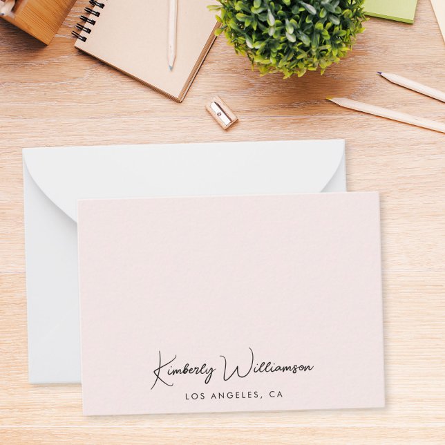 Chic Signature Script Monogram Pink Note Card (Empower your name in our signature script as your logo and brand identity)