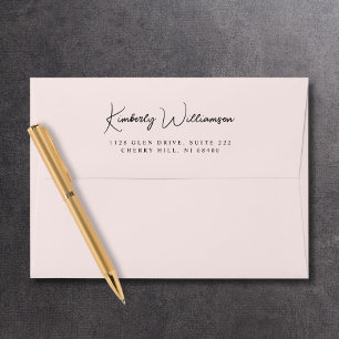 Chic Signature Script Monogram Pink Return Address Envelope