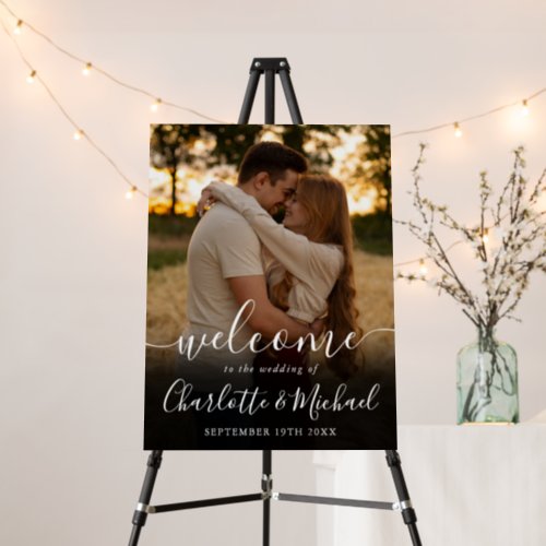 Chic Signature Script Photo Wedding Welcome Sign