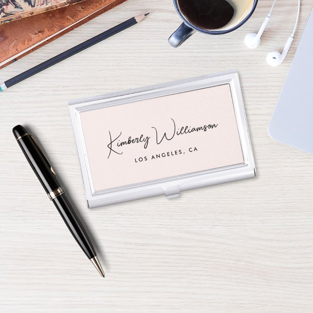 Chic Signature Script Pink Business Card Case (Creator Uploaded)