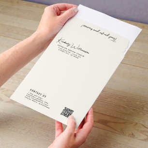 Chic Signature Script QR Code Cream Business Envelope Mailers