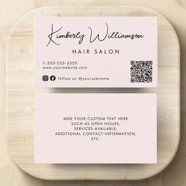 Chic Signature Script QR Code Pink Business Card (Empower your name in our signature script as your logo and brand identity)