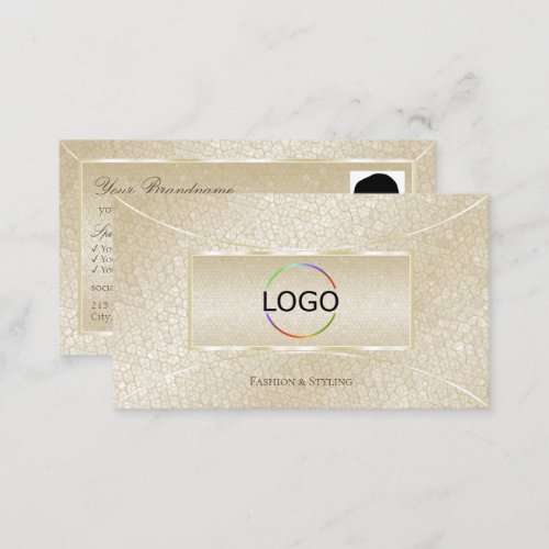 Chic Silk Cream Snake Pattern with Logo and Photo Business Card