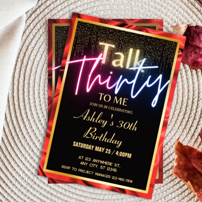 Chic Silk Ruby Red Gold Talk 30th To Me Birthday  Invitation (Creator Uploaded)