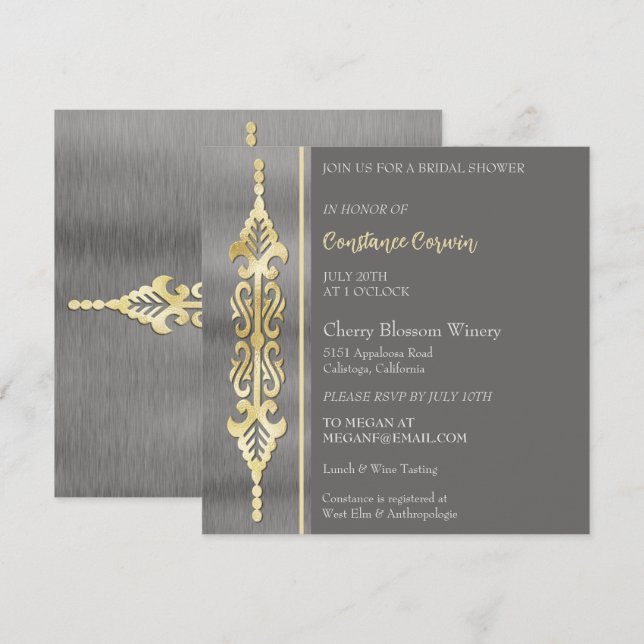 Chic Silver and Gold Bridal Shower Invitation (Front/Back)