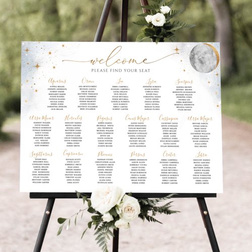 Chic Silver and Gold Celestial Seating Chart Sign