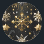 Chic Silver And Gold Snowflakes Classic Round Sticker<br><div class="desc">*Customize with additional text.</div>