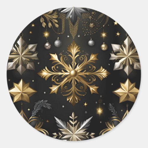 Chic Silver And Gold Snowflakes Classic Round Sticker