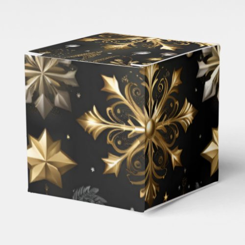 Chic Silver And Gold Snowflakes Cube Favor Boxes