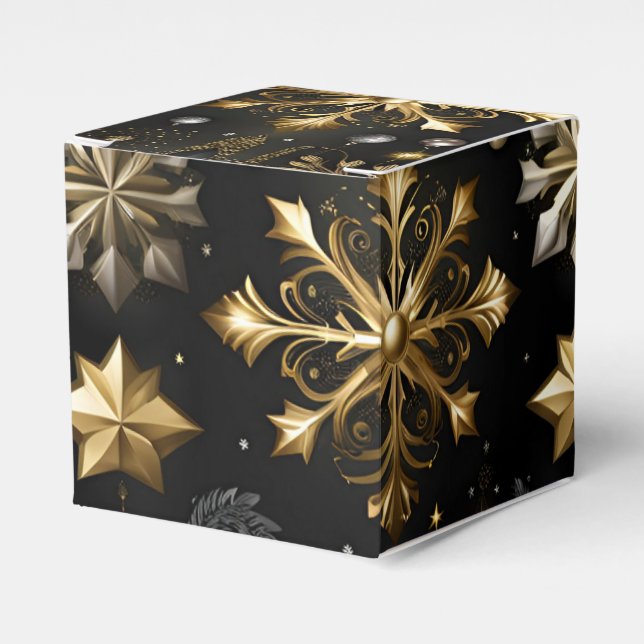 Chic Silver And Gold Snowflakes Cube Favor Boxes (Front Side)