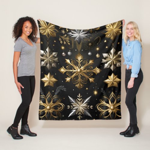 Chic Silver And Gold Snowflakes Fleece Blanket