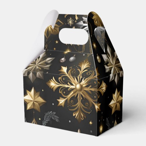 Chic Silver And Gold Snowflakes Gable Favor Boxes