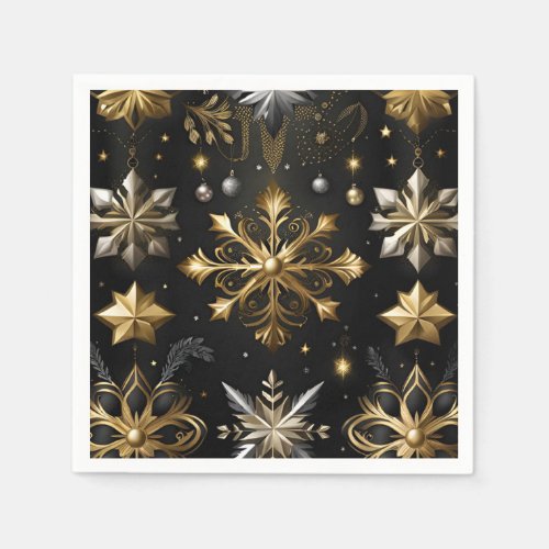 Chic Silver And Gold Snowflakes Napkins