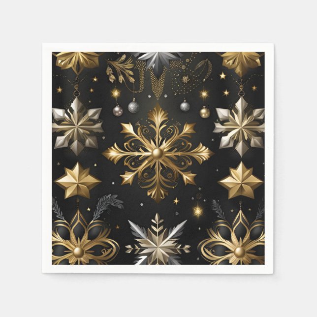 Chic Silver And Gold Snowflakes Napkins (Front)