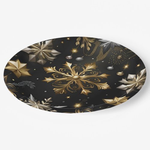 Chic Silver And Gold Snowflakes Paper Plates