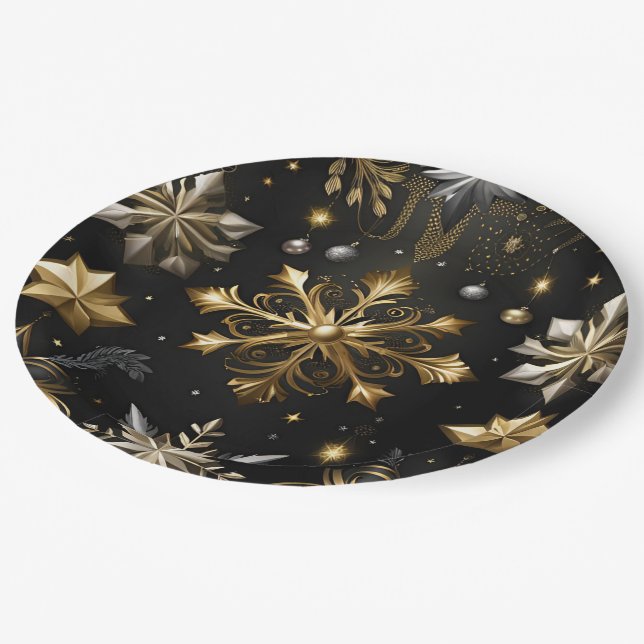 Chic Silver And Gold Snowflakes Paper Plates (Angled)