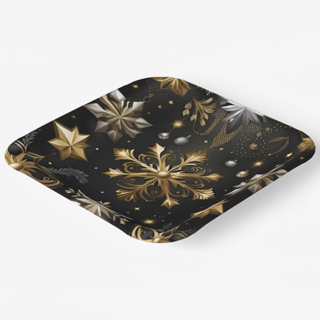 Chic Silver And Gold Snowflakes Paper Plates (Angled)