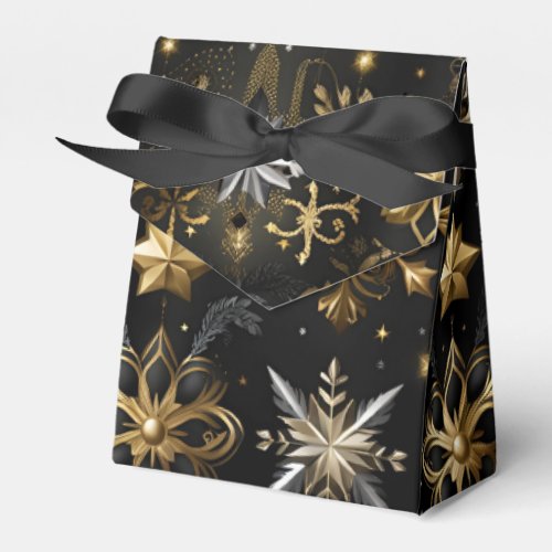 Chic Silver And Gold Snowflakes Tent Favor Boxes