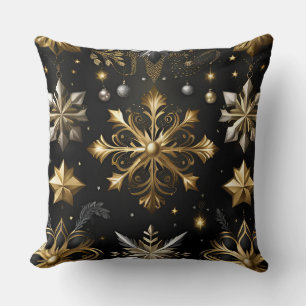 Chic Silver And Gold Snowflakes Throw Pillow
