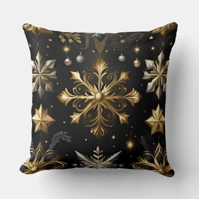 Chic Silver And Gold Snowflakes Throw Pillow (Front)
