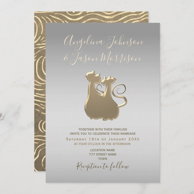 Chic Silver and Gold Wedding Invitation (Front/Back)