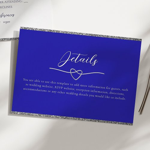 Chic Silver and Royal Blue Wedding Details Enclosure Card