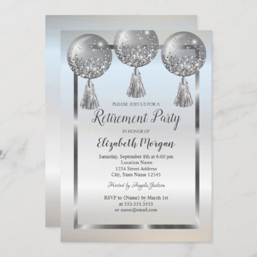Chic Silver BalloonsFrameRetirement   Invitation
