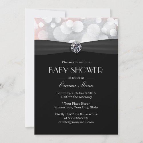 Chic Silver &amp; Black Diamond Baby Shower 5x7 Paper Invitation Card
