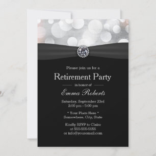 Chic Silver & Black Diamond Retirement Party Invitation